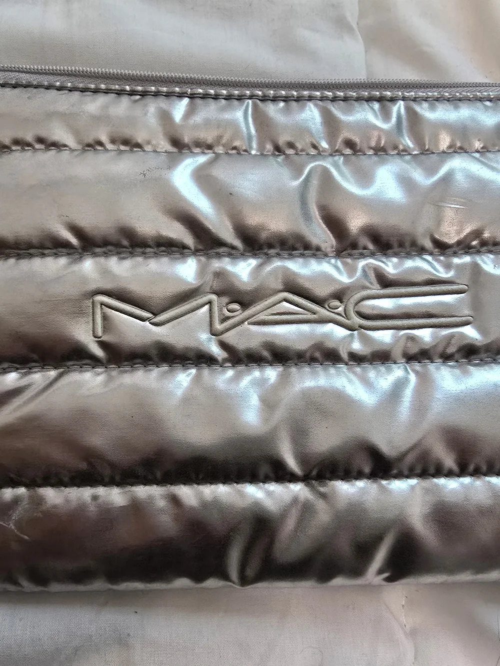 MAC Cosmetics Metallic Silver Quilted Cosmetic Clutch